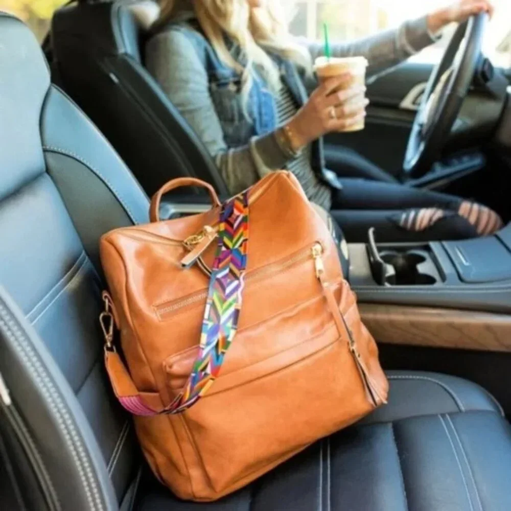 Camel zipper detail vegan leather mini back pack